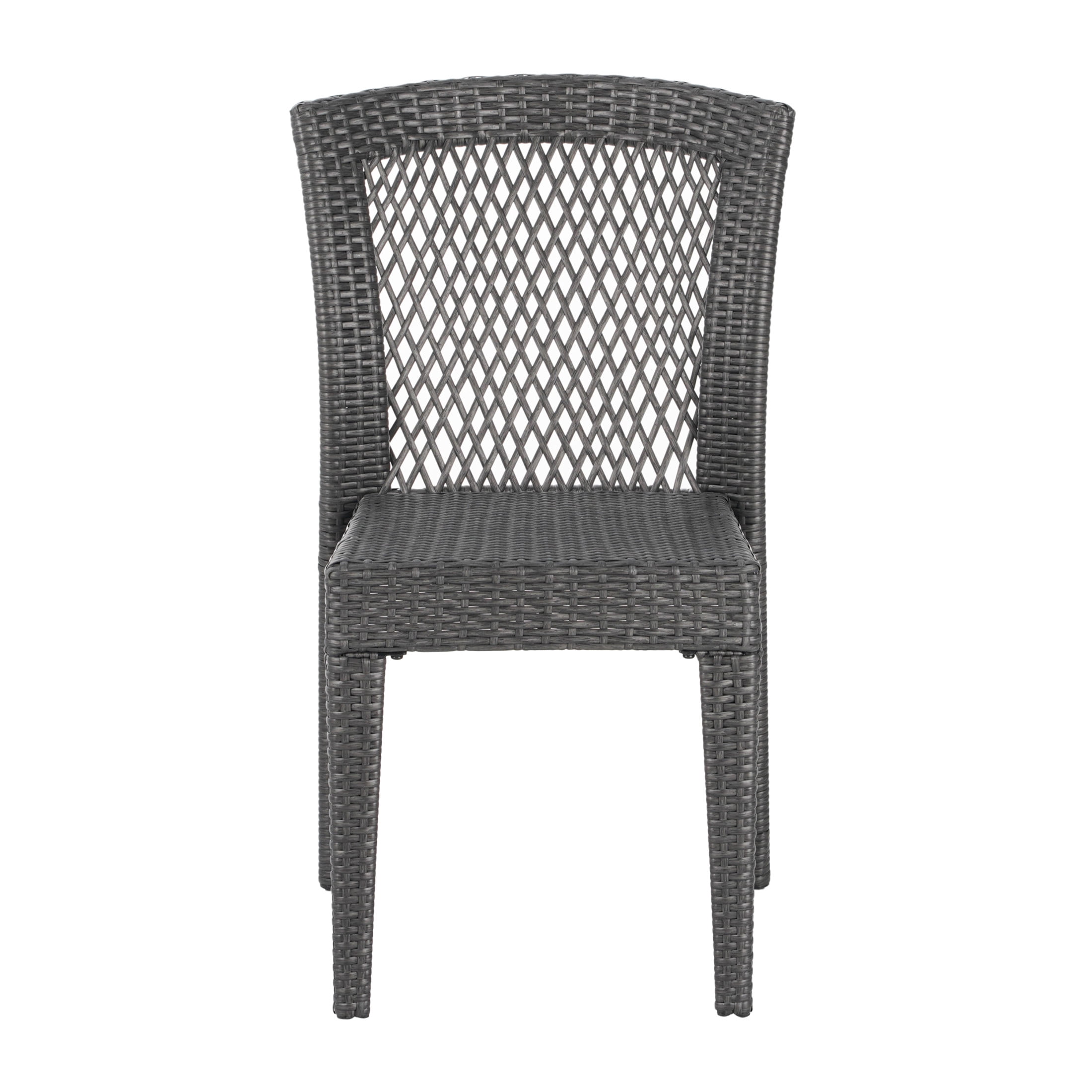 Blake Stackable Outdoor Patio Dining Chairs with Ratten and Metal Frame, Grey, Set of 2