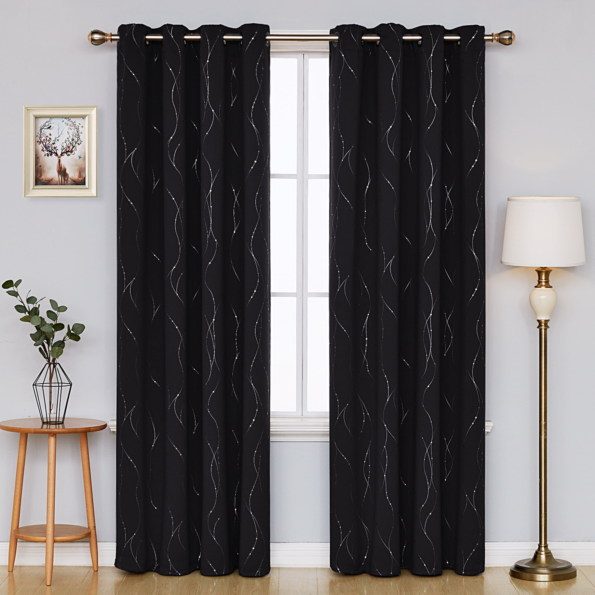 Deconovo Black Blackout Curtains and Drapes 84 inch Length 2 Panels Set ...