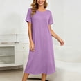 thumbnail image 5 of Jane Wardrobe Women’S Round Neck Short Sleeve Knit Midi Dress, Back Split Loose Fit Casual Nightgown, Soft Polyester Summer Home Wear Sleepwear Loungewear, 1 Piece, Sizes S Through XXL, 5 of 6