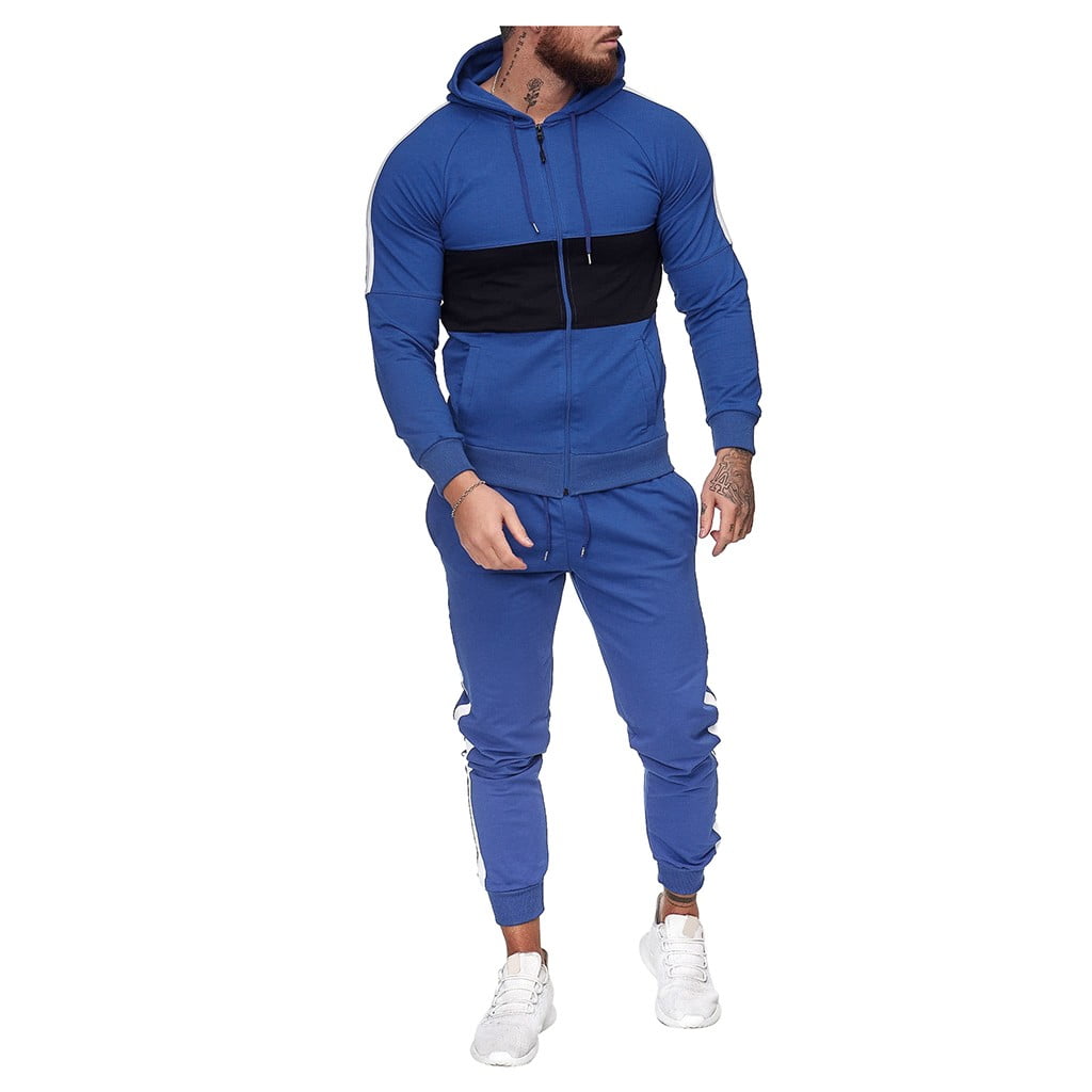 Mens Autumn Splicing Zipper Print Sweatshirt Top Pants Sets Sport Suit Tracksuit