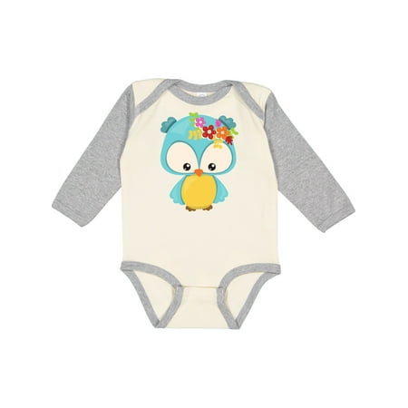 

Inktastic Spring Animals Cute Owl Owl With Flowers Gift Baby Boy or Baby Girl Long Sleeve Bodysuit