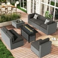 thumbnail image 6 of SUNCROWN Outdoor Patio Furniture Set 8 Piece Outdoor Sectional Sofa Grey Wicker Conversation Sofa Set with Coffee Table, Cushions and Fire Pit Table, Grey, 6 of 7