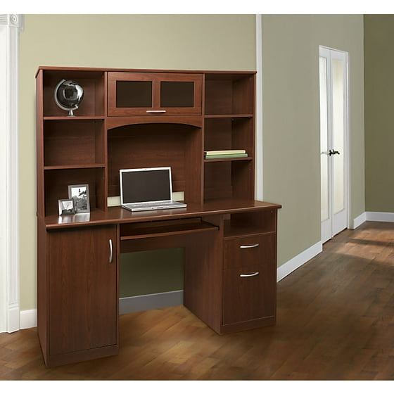 Realspace Landon Desk With Hutch Cherry