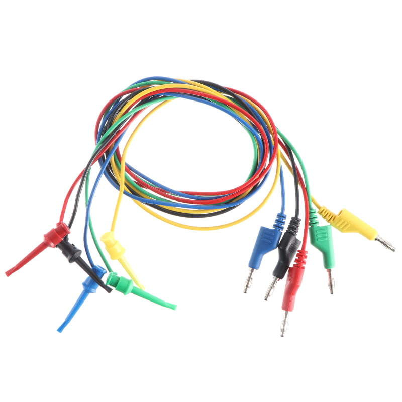 10Pcs Multimeter Lead Wire Test Probe Round Single Hook Clip Testing Clamp Black 