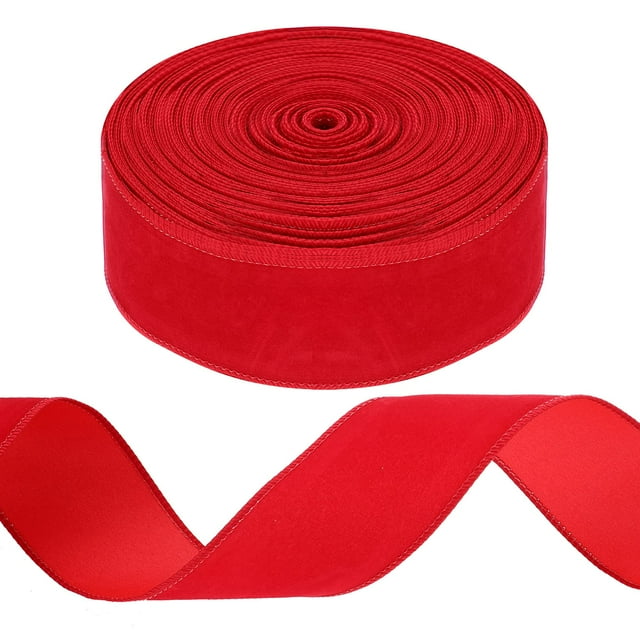Cinta WILLBOND de terciopelo navideño con alambre, 50 m x 6,35 cm, color rojo