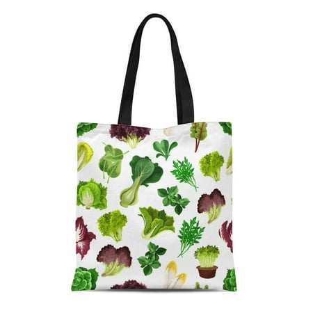 LADDKE Canvas Tote Bag Salad Greens and Leafy Vegetables Pattern Vegetarian Fresh Sheaf Durable Reusable Shopping Shoulder Grocery