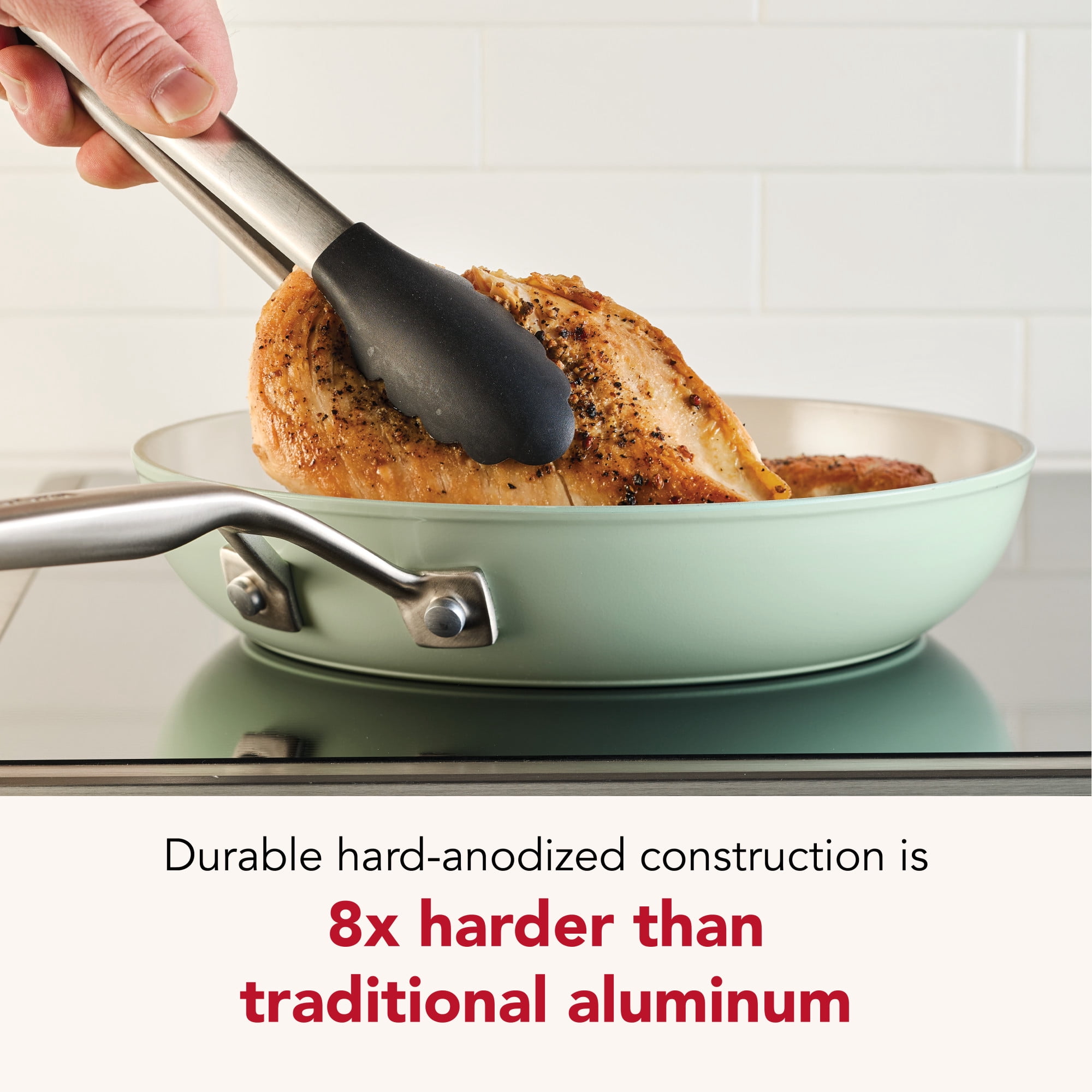 KitchenAid Hard-Anodized 12.25 Inch Ceramic Induction Skillet with Lid, Dishwasher Safe and Oven Safe to 500°F, Pistachio