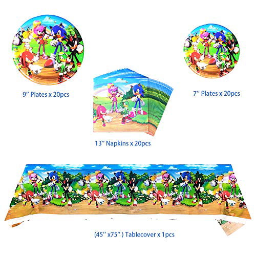 Sonic Birthday Party Table Cover Kids Hedgehog Theme Birthday Party Supplies Tablecloth 20 Plates 20 Napkins