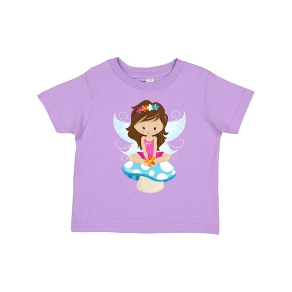 Inktastic Cute Fairy, Brown Hair, Fairy Sitting On Mushroom Girls Toddler T-Shirt