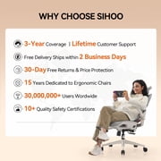 Sihoo B100 Ergonomic Office Chair, Task Chair with Dual Back Support, 2D Wide Headrest for Teenager, Mesh High Back Executive Chair for Home Office, White