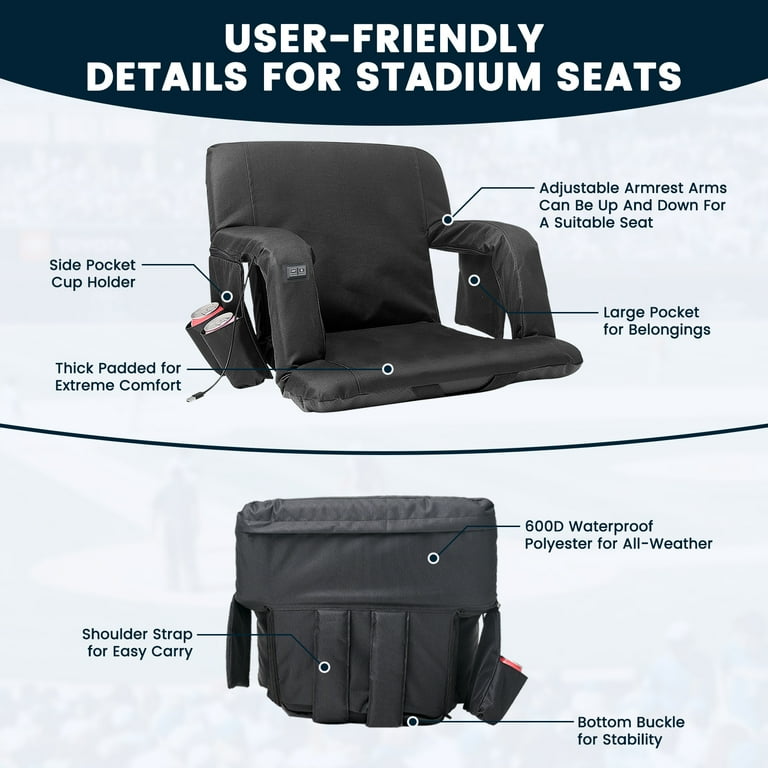 Slsy 2pc Heated Massage Stadium Seat for Bleacher w/Back Support