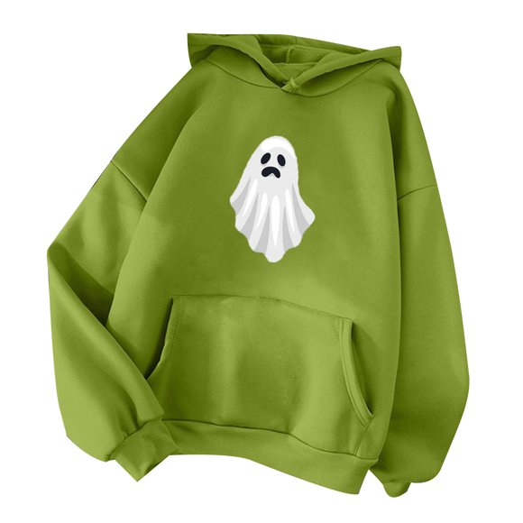 Rbaofujie Womens Sweaters Fall Women's Fashion Casual Long Sleeve Print Hooded Pocket Sweatshirt Tops Blouse Green Girls Hoodie