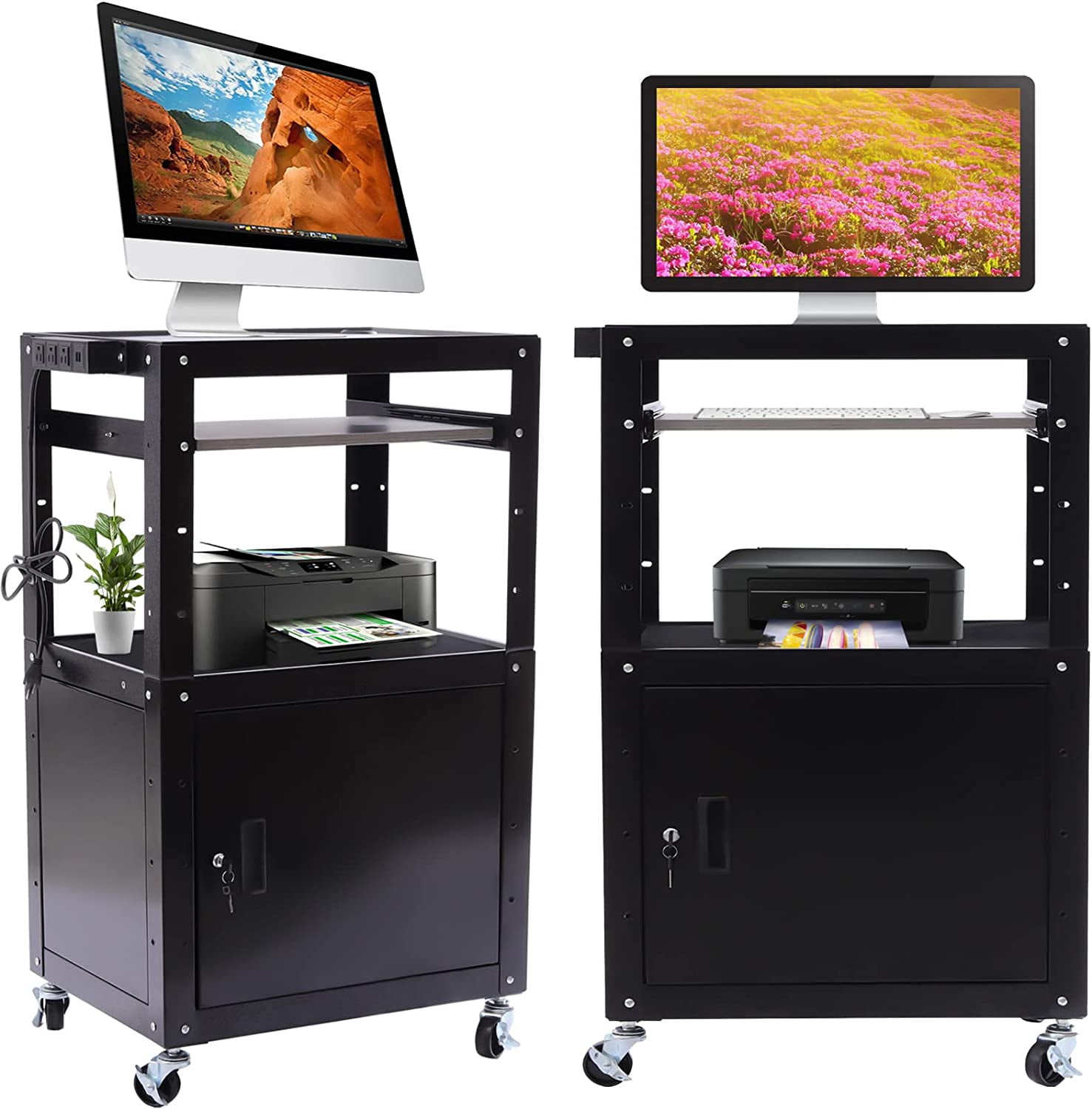 Miumaeov Portable Table Computer Mobile Stand Black Rolling Computer Desk w/Keyboard Tray