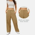 thumbnail image 5 of AINIYS Women's Cargo Pants Low Waist Baggy Pants Travel Casual Trendy Stretchy Wide Leg Hiking with Pockets Khaki XL, 5 of 6