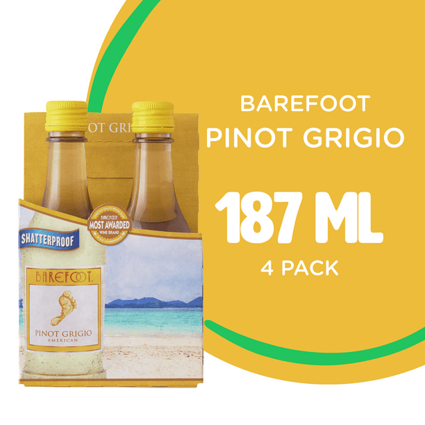 Barefoot Cellars Pinot Grigio White Wine 4 Single Serve 187ml Bottles
