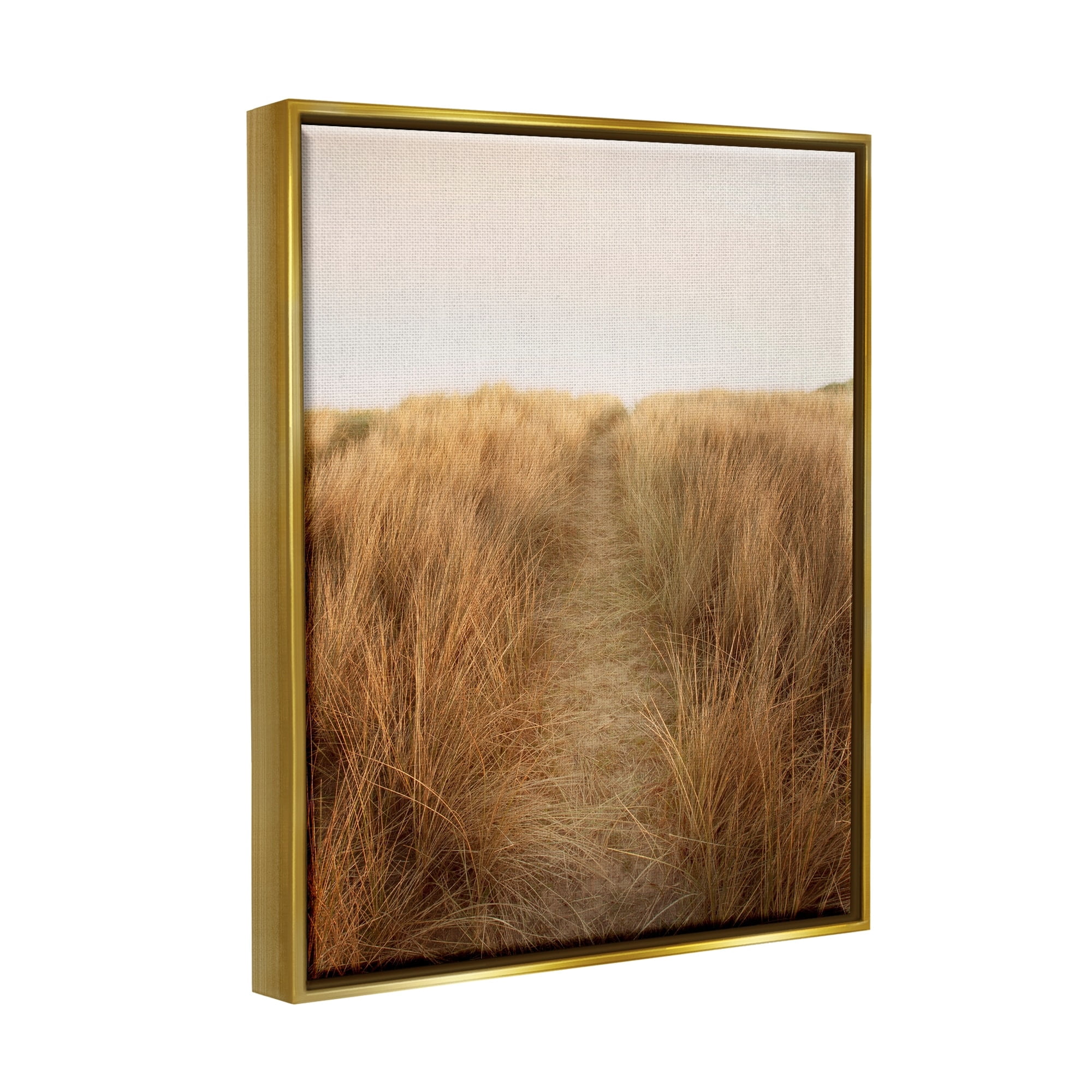 Stupell Industries Summer Sand Dune Pathway Sun Bleached Grassy Landscape Metallic Gold Framed Floating Canvas Wall Art, 24x30, by Ian Winstanley