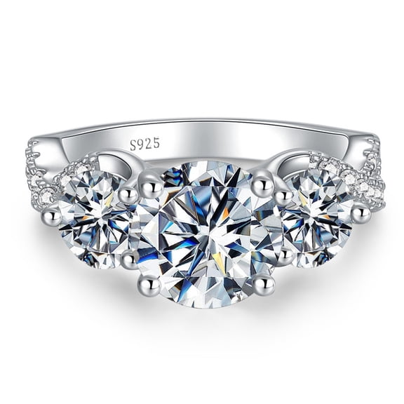 JQUEEN 4.5 Carat Three Stone Moissanite Engagement Ring for Women,925 Sterling Silver Promise Wedding Anniversary Ring