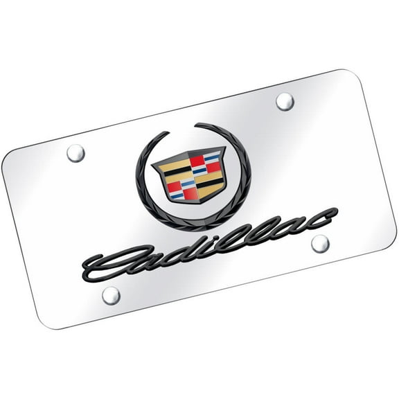 Cadillac Dual New Logo License Plate (Black On Chrome)