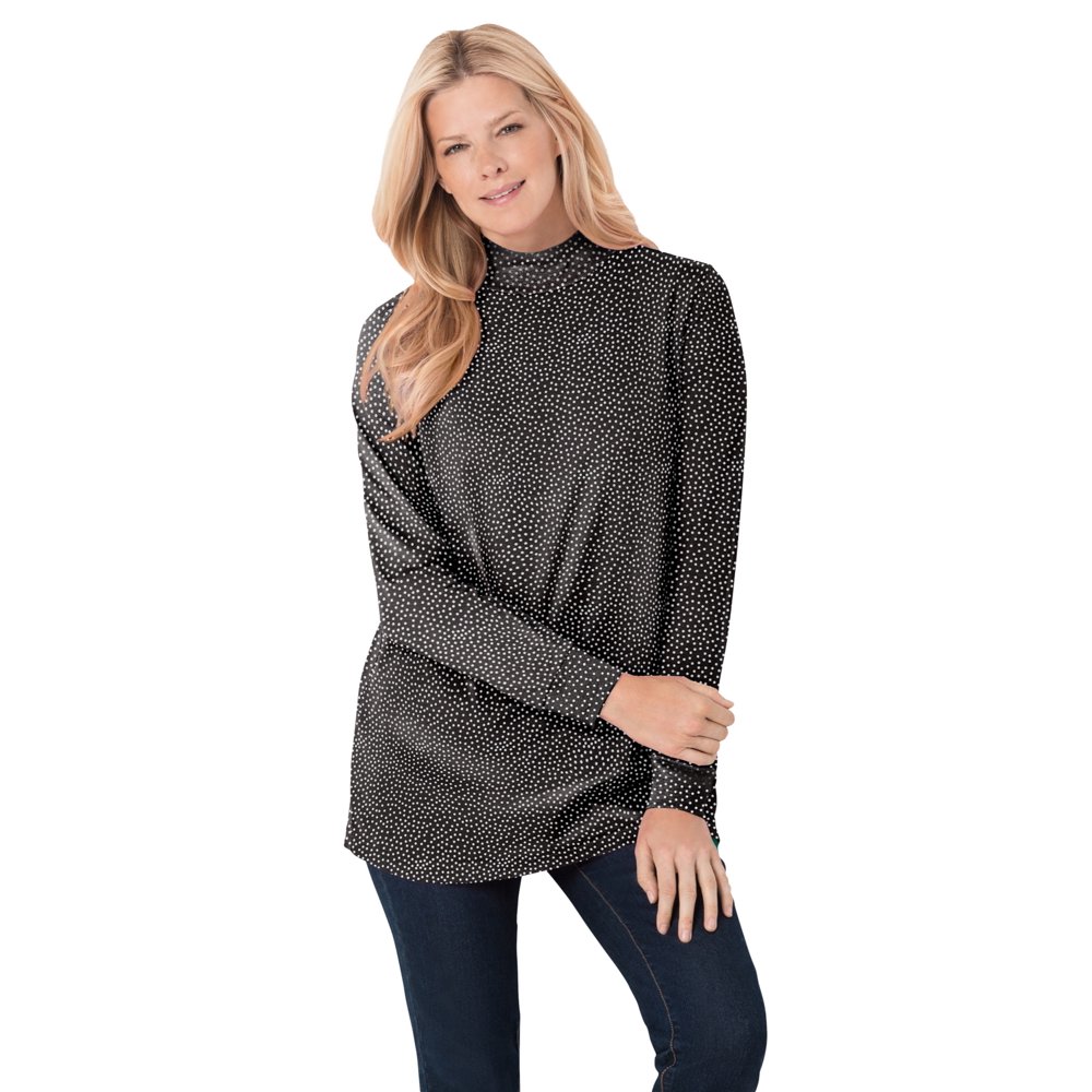 Download Woman Within - Woman Within Women's Plus Size Perfect Printed Long-Sleeve Mock-Neck Tee Shirt ...