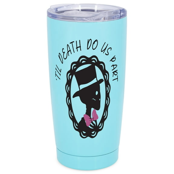Elanze Designs Til Death Do Us Part Skeleton Groom Halloween Wrap-Around Design 20 Ounce Stainless Steel On-The-Go Coffee Mug, Thermal Travel Tumbler with Leak Resistant Slide Lid, Sky Blue