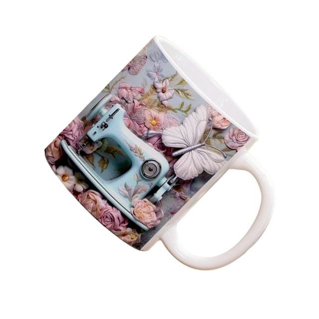 Transemion Stylish Ceramic Tea Mug With 3D Sewing Machine Painted Sewing Machine Painted Mug Ceramic Sewing Mug Type 3
