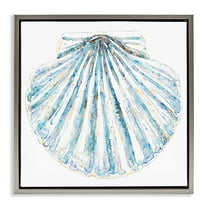 Stupell Industries Clam Shell on White Coastal Painting Gray Floater Framed Canvas Art Print Wall Art, 25 x 25