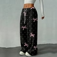 thumbnail image 5 of Hearthz Women's Fuzzy Plush Warm Pajama Pants Bow Soft Fuzzy Elastic Waist Wide Leg Lounge Pants with Pockets Fall Winter Warm Women Pajama Bottoms, 5 of 6