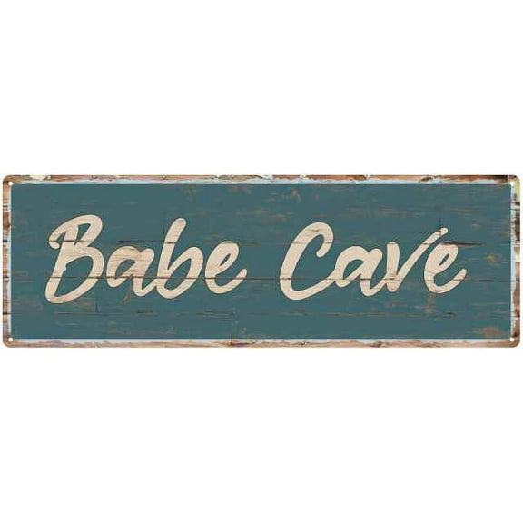 Babe Cave Beach Style Wood Look Sign Gift Green 6x18 Metal Decor 106180086025