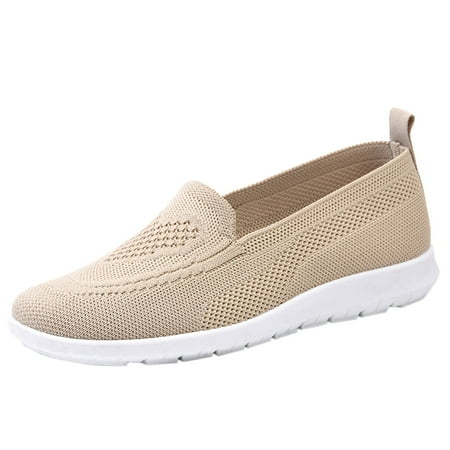 

Siilsaa Women s Slip on Loafer Shoes - Mesh Casual Ballet Flat Nurse Walking Sneakers Knit Round Toe Casual Memory Foam Shoes(Khaki 8)