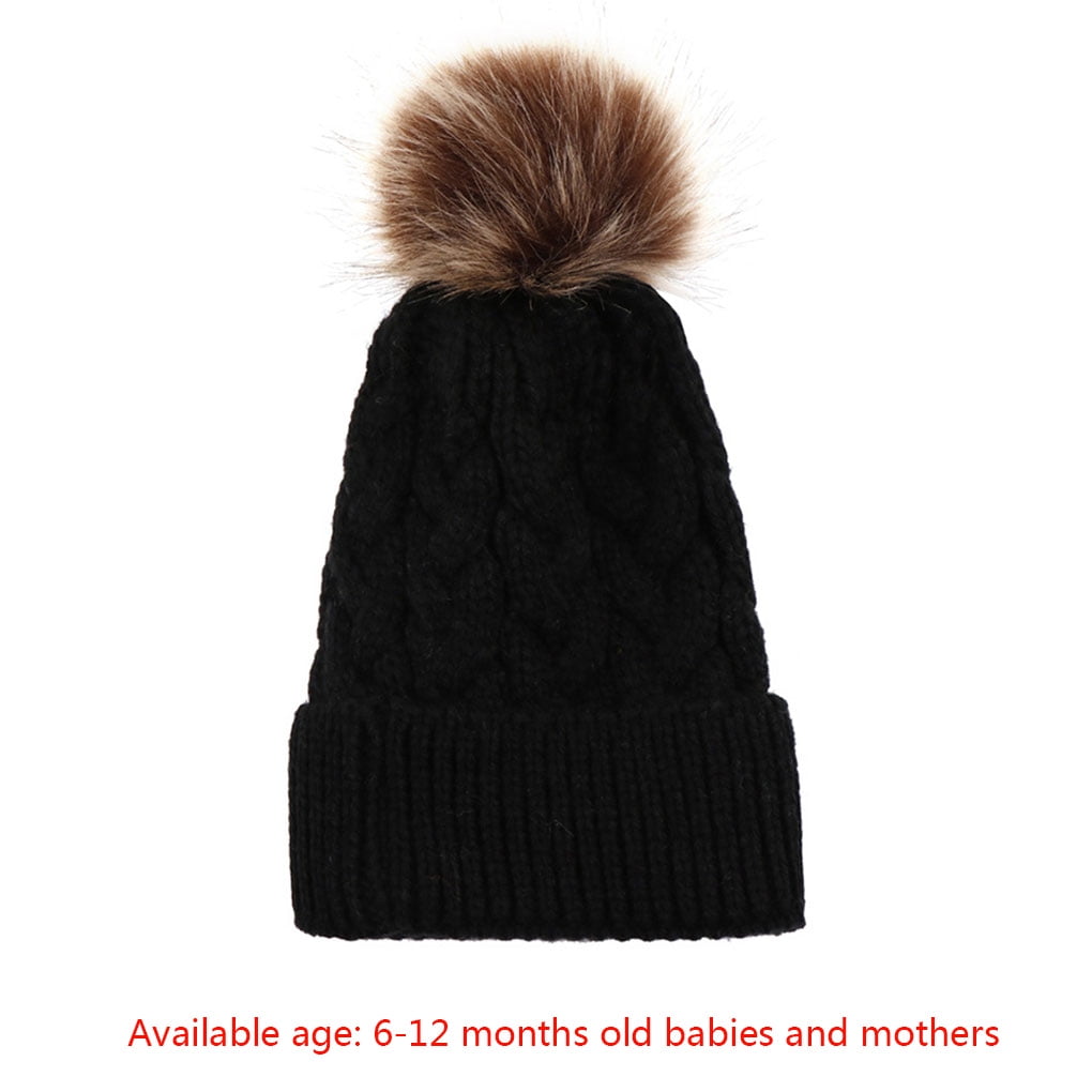 mom and baby matching winter hats