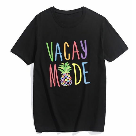 T-shirt for Women Funny Travel Shirt, Vacay Mode, Vacation Tees Traveler Gift Summer Short Sleeve Top Black X-Large