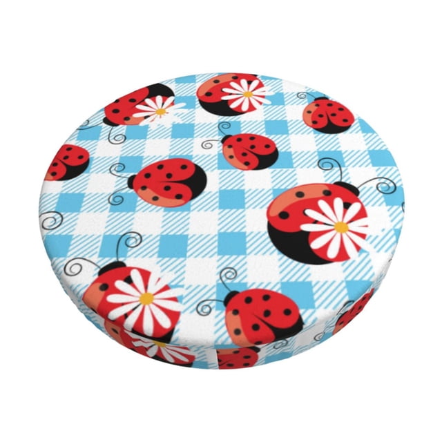 Disketp Flowers and Lady Bugs Funda Redonda para Taburete, Funda de Cojín para Silla de Bar Suave y Elástica-12 inch