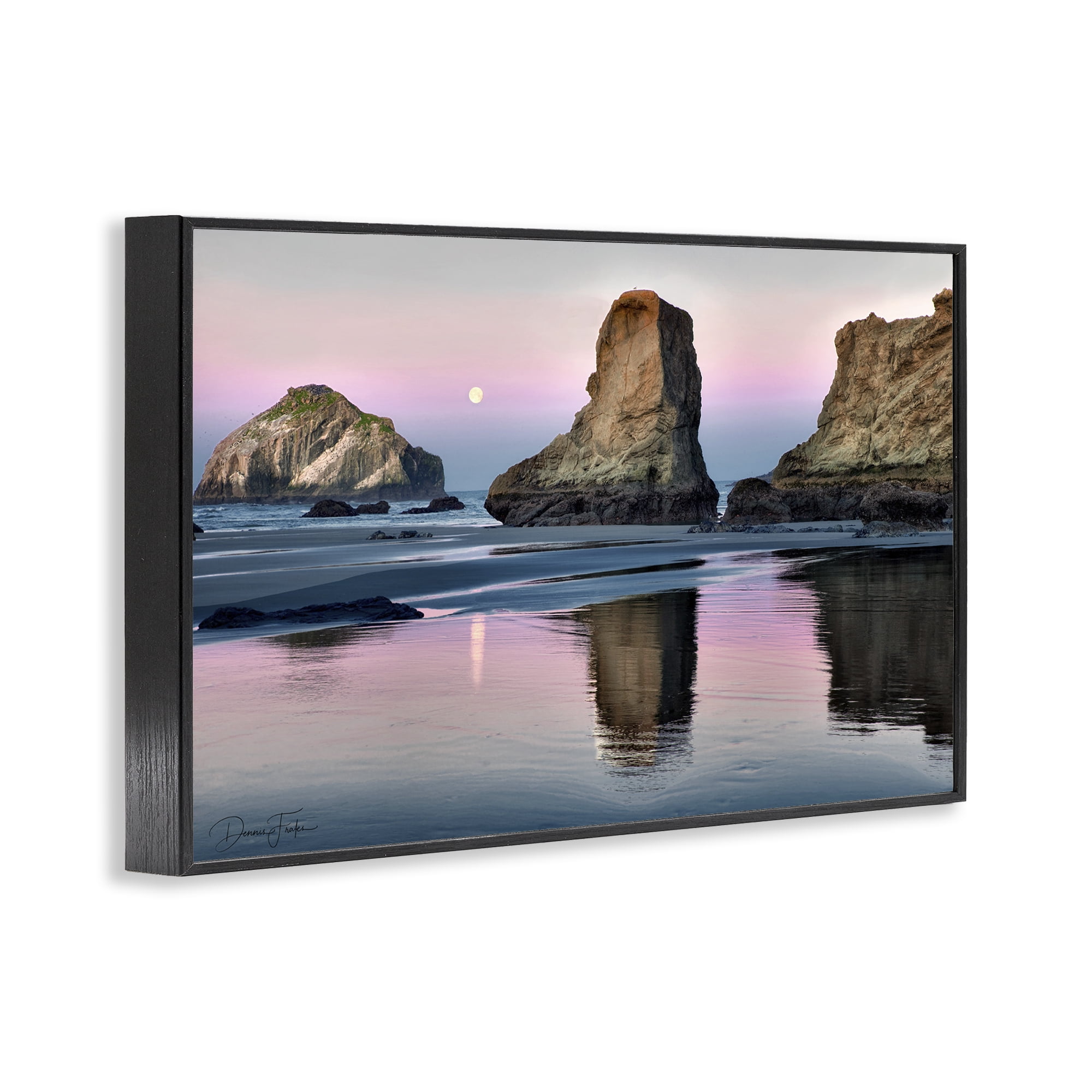 Stupell Industries Moonlit Beach Cliffs Landscape Photography Black Framed Art Print Wall Art, 30 x 20