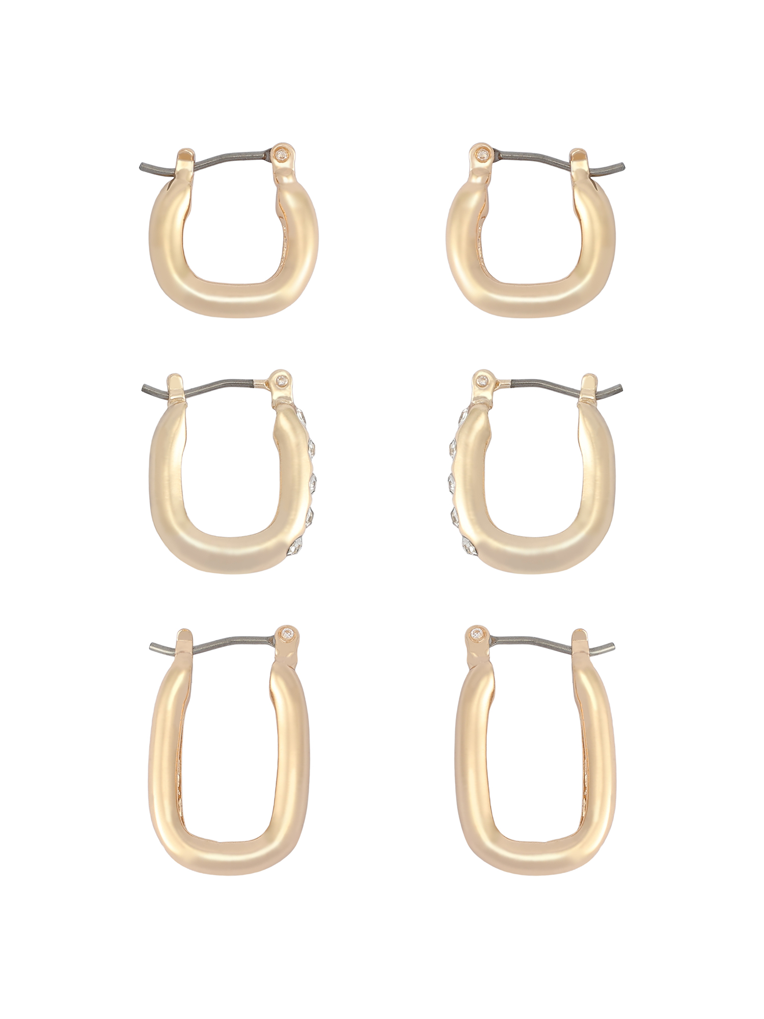 Madden NYC Women's Fashion Gold-Tone Mixed Huggie 3-Piece Earring Set