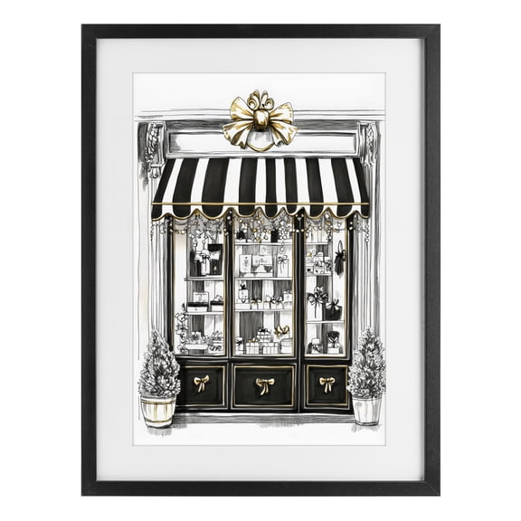 Stupell Industries Art Deco Striped Paris Shop Facade Black Framed Print Under Glass, 14 x 20, by Petals Prints Design