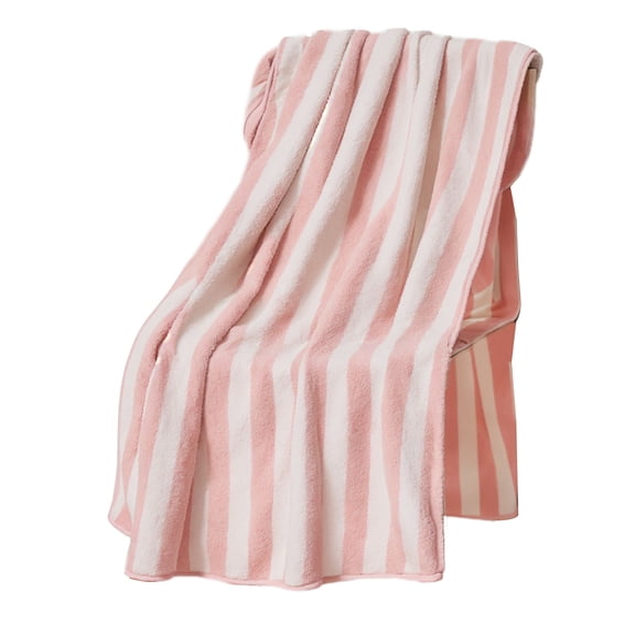 FastXmas Microfiber Bath Towel Oversized, 27.5"x55" Coral Velvet Pink Stripes Beach Towel, Soft Super Absorbent Quick Dry Shower Towels Skin-Friendly Lightweight Bath Towels for Gym Sports Swimming