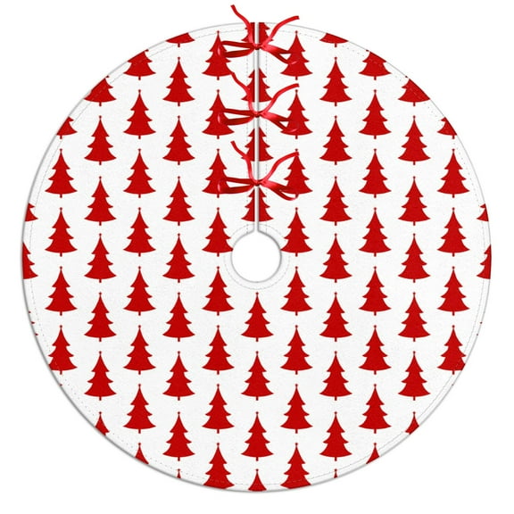 30 Inch Christmas Tree Skirt – Velvet Plush Tree Mat, Soft Thickened Polyester with Red Ties, Single-Sided Printing, Available in 30in/36in/48in, Perfect for Holiday Xmas Tree Decoration