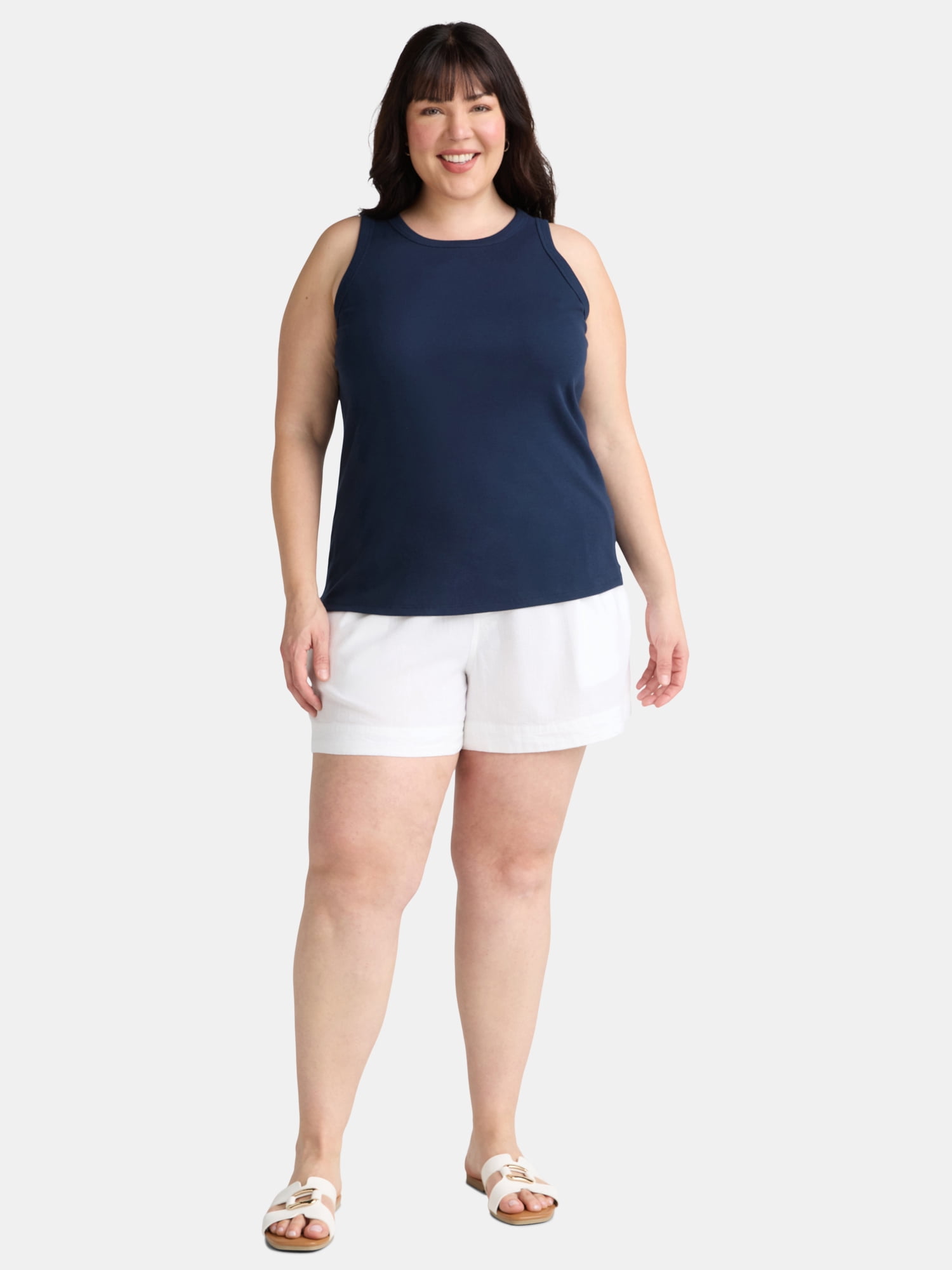 Terra & Sky Women's Plus Size High Neck Rib Tank Top, 2-Pack