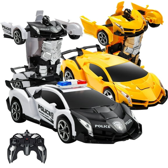 2-Pack of Remote Control Transforming Car for Boys Girls 4-7, 360°Rotating,One-Button Deformation, Automatic Demonstration, Best Gift for Kids