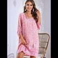 thumbnail image 4 of Vestido Informal de Verano para Mujer, Estilo Bohemio, con Borlas y Cuello Anudado, Larga 3/4, Estampado Floral Corto Rosa M, 4 of 8