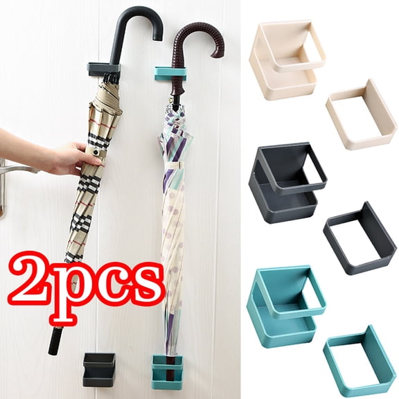 Travelwant 2Packs Umbrella Stand Rack, Wall-Mounted Umbrella Holder Organizer Free Punching Umbrella Rack with Drip Tray, Adjustable Long and Short Handle Umbrella Drain Storage Rack