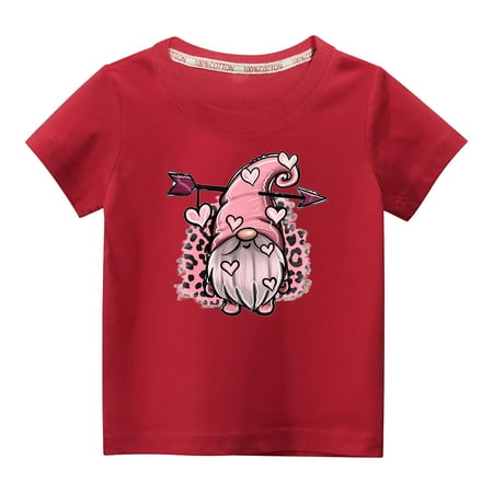 

Penkiiy Toddler Kids Boys Girls Fashion Cute Round Neck Print Short Sleeve Top 5-6 Years Red