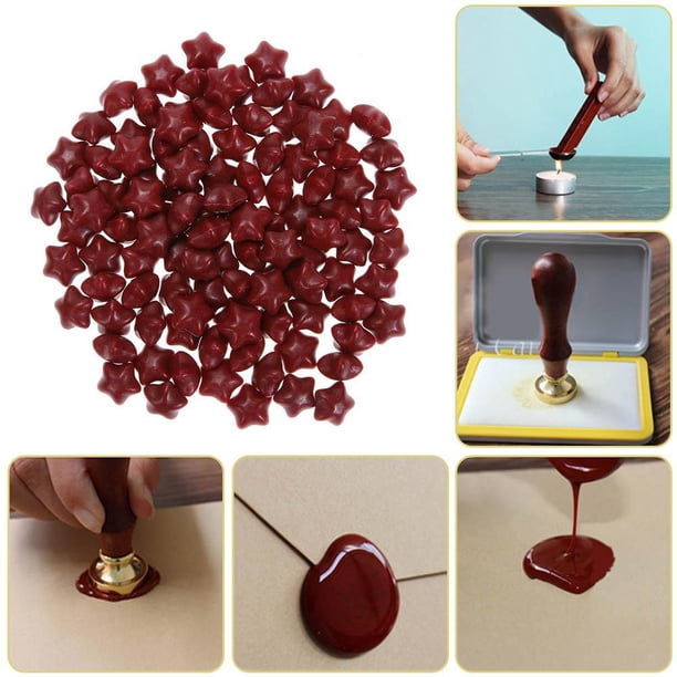 Sello De Lacre 100 piezas de cera de pintura de sello de estrella de cinco puntas cera de sellado de tarjeta (rojo oscuro Wdftyju Libre de BPA