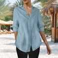 thumbnail image 7 of Oplxuo 3/4 Sleeve Button Down Shirts for Women Dressy Casual V Neck Solid Shirts Loose Fit Spring Tops for Women, 7 of 7