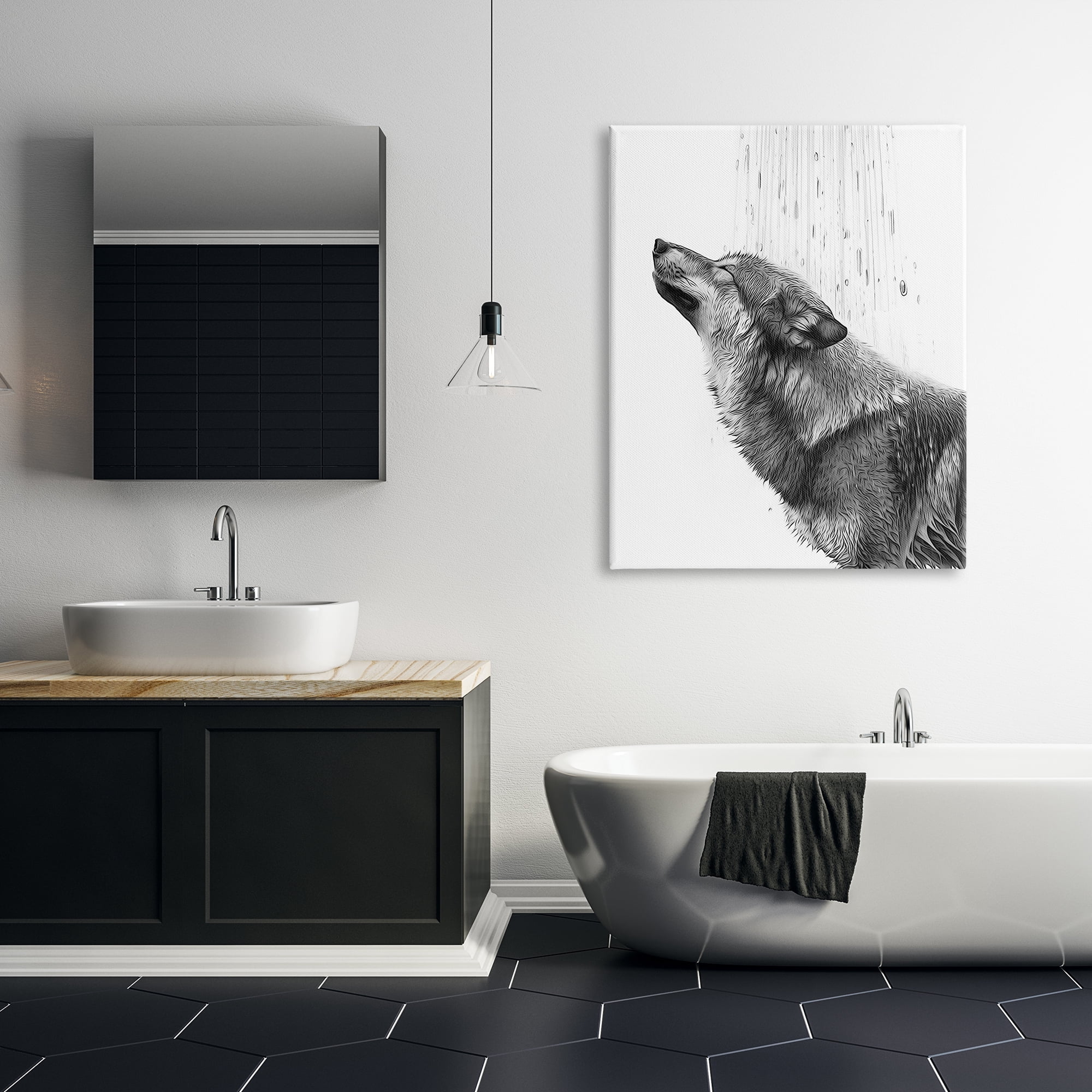 Stupell Industries Wolf in Bathroom Splash Animals & Insects Painting Gallery Wrapped Canvas Art Print Wall Art, 36 x 48