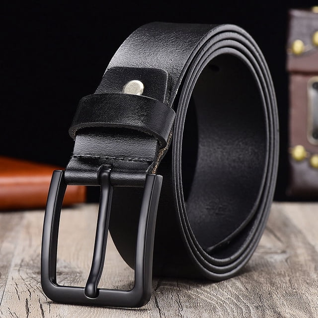 Cinturón de cuero para hombre Cinturón de piel de vaca con hebilla negra para hombre Cinturón informal con hebilla de pasador para hombre, diseño versátil Material de cuero genuino