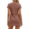 thumbnail image 3 of Uootdi Womens Short Sleeve V Neck Waffle Knit Dresses Embroidery Trim Casual Shift Dresses Solid Color Mini Dresses Gift, 3 of 5