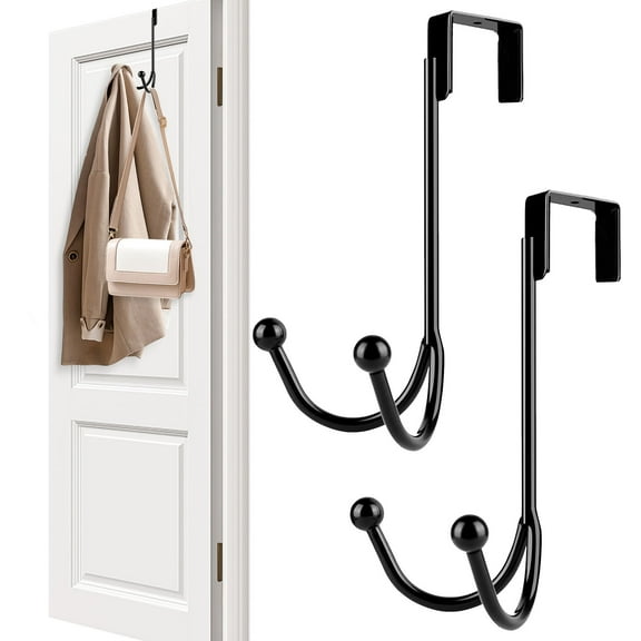 2pcs Over the Door Wreath Hanger Hooks, EEEkit Metal Double Hanger Hook for Wreath, Coat Rack Hook for Hanging Hats, Towels, Coats