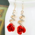 thumbnail image 4 of Grandest Birch Women Red Rose Drop Rhinestone Spiral Dangle Hook Earrings Jewelry Gift Alloy Red, 4 of 5