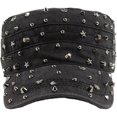 thumbnail image 6 of Byfri Studded Cadet Cap Black Cotton Adjustable Flat Top Hat for Men Women Streetwear, 6 of 7